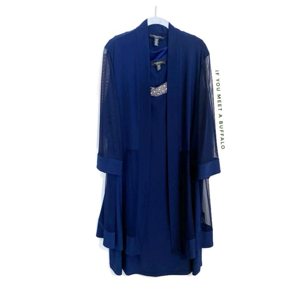 R&M Richards 2PC Dress Suit Women’s 18W Royal Blue Blazer Open Mother Bride